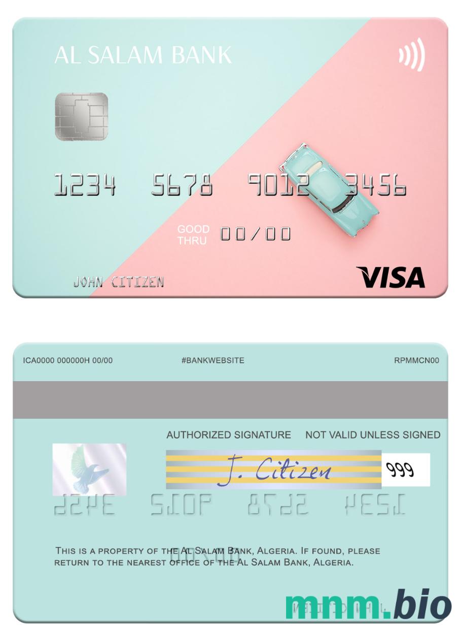 Algeria Al Salam Bank przykład karty visa w formacie PSD